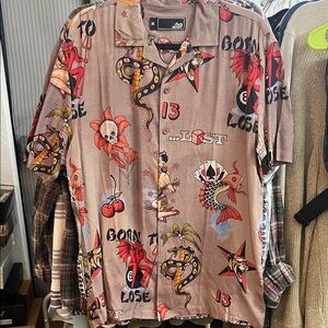 Lost Men's Casual Button Down Shirt - Traditional Tattoo Graphics